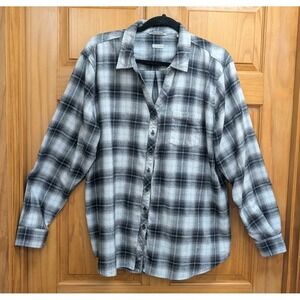 Weatherproof Vintage Women's XXL Flannel Shirt Comfort Stretch Gray Plaid